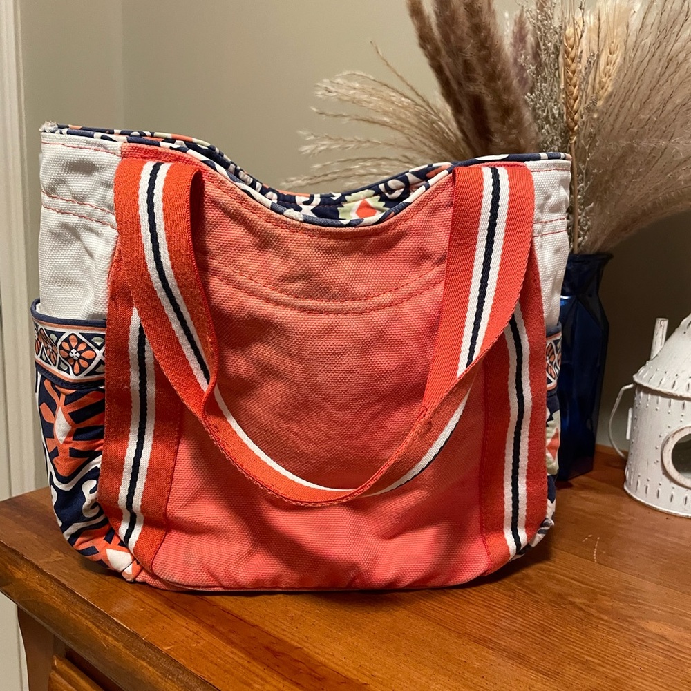Vera Bradley Sun Valley Small Colorblock Tote Canvas Orange Blue